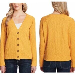 Women's Mustard Yellow Button-Up Sweater